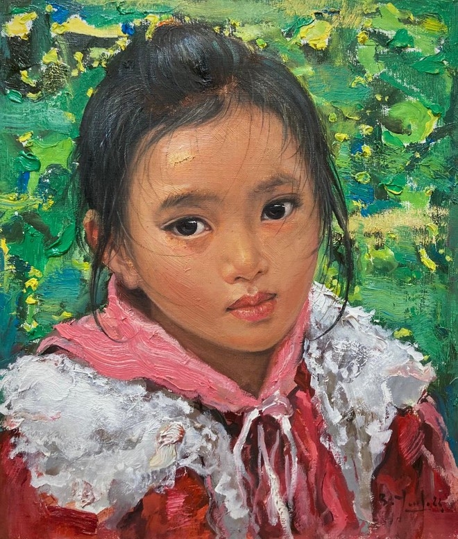 Hoạ sỹ Bùi Văn Tuất tham gia bức chân dung em bé Lao Xa. Bức tranh này là sáng tác trực hoạ của hoạ sỹ trong chuyến đi sáng tác tại Tây Bắc.