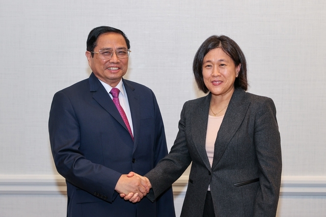 Thủ tướng Chính phủ Phạm Minh Chính tiếp Trưởng Đại diện thương mại Hoa Kỳ (USTR) Katherine Tai - Ảnh: VGP/Nhật Bắc
