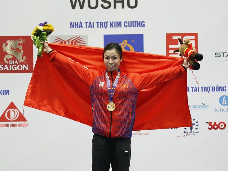 Hoàng Thị Phương Giang mang về tấm huy chương vàng cho đoàn thể thao Việt Nam ở nội dung trường quyền nữ, bộ môn wushu (Ảnh BTC)
