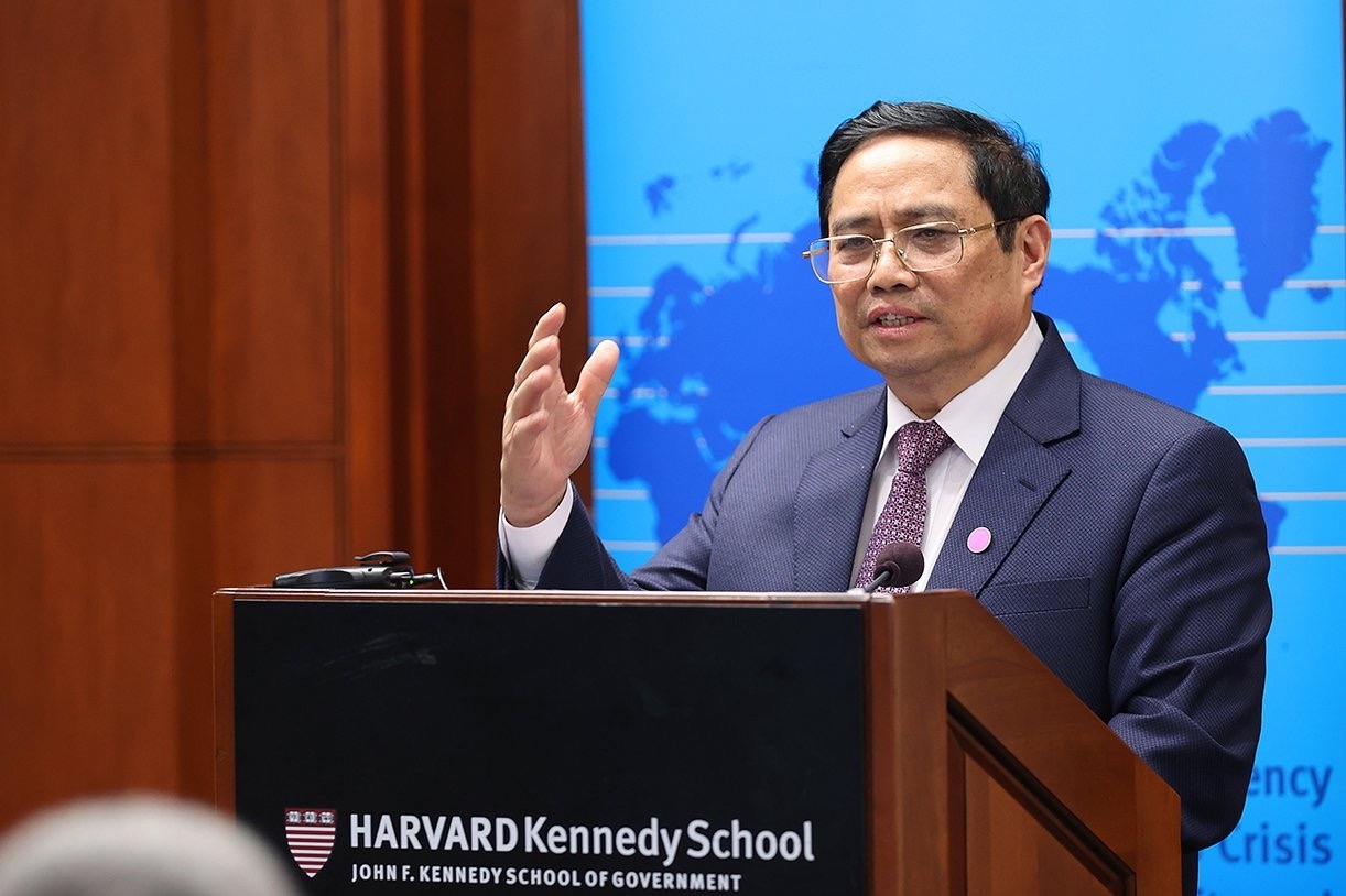 Thủ tướng Phạm Minh Chính: Tôi đến đây với tình cảm kép, tình cảm của Đại học Havard dành cho đoàn và tình cảm của mối lương duyên, sự kết nối giữa Việt Nam và Hoa Kỳ - Ảnh: VGP