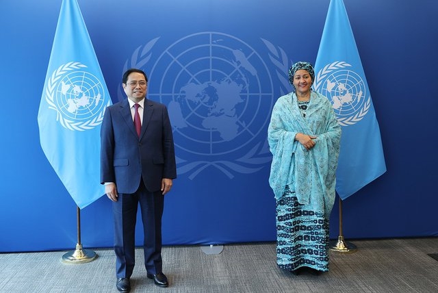 Thủ tướng Chính phủ Phạm Minh Chính gặp Phó Tổng Thư ký LHQ Amina Mohammed - Ảnh: VGP/Nhật Bắc
