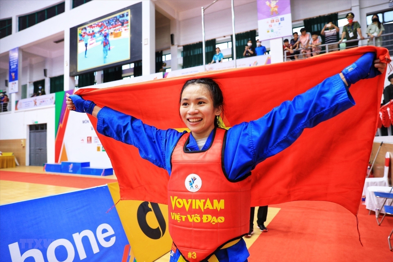 Lê Thị Hiền, đội tuyển Vovinam Việt Nam giành HCV nội dung đối kháng hạng cân 60kg nữ. (Ảnh: TTXVN)