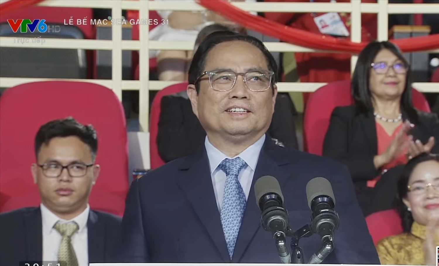 Thủ tướng Phạm Minh Chính tuyên bố Bế mạc SEA Games 31 (Ảnh chụp qua màn hình)