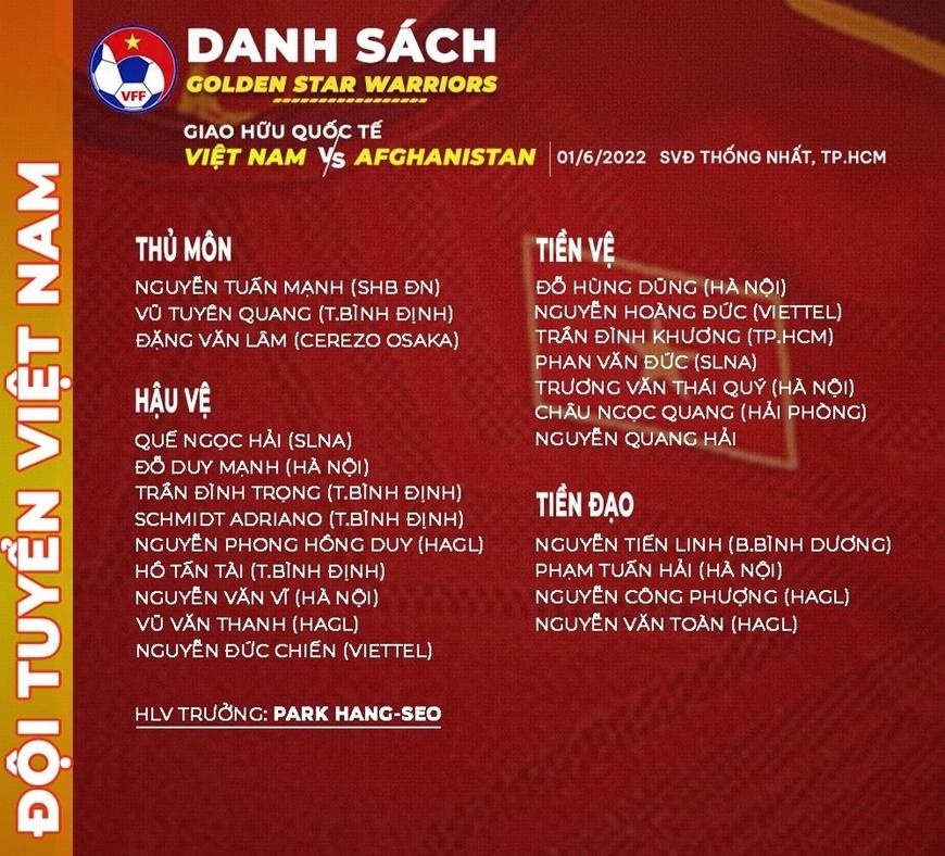Chốt danh sách 23 cầu thủ đá giao hữu với đội tuyển Afghanistan 1