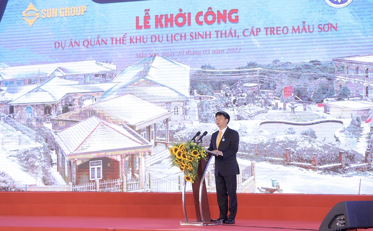 Ông Nguyễn Quang Huy, Chủ tịch Sun Group Vùng thủ đô phát biểu tại Lễ khởi công Quần thể khu du lịch sinh thái, cáp treo Mẫu Sơn 