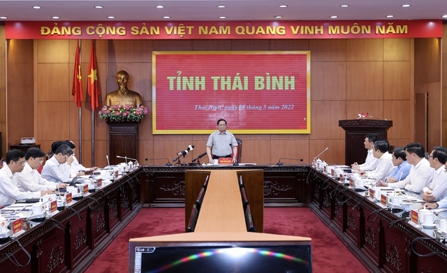 Thủ tướng Phạm Minh Chính làm việc với Ban Thường vụ Tỉnh ủy Thái Bình. Ảnh VGP/Nhật Bắc