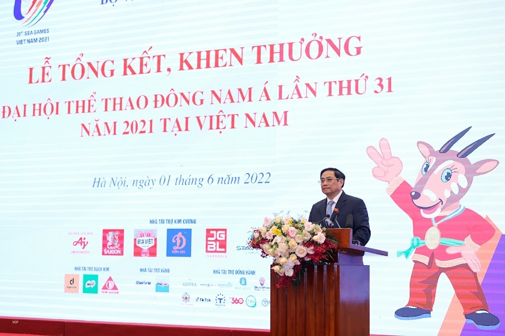 Thủ tướng Phạm Minh Chính dự Lễ tổng kết, khen thưởng SEA Games 31 do Bộ Văn hóa, Thể thao và Du lịch tổ chức - Ảnh: VGP/Nhật Bắc