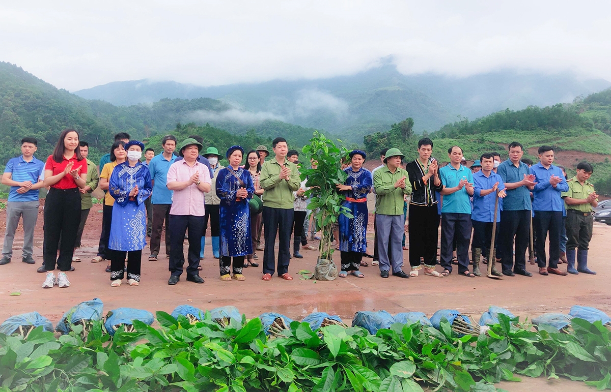 Buổi ra quân trồng cây gỗ lớn phân tán tại xã Lương Mông