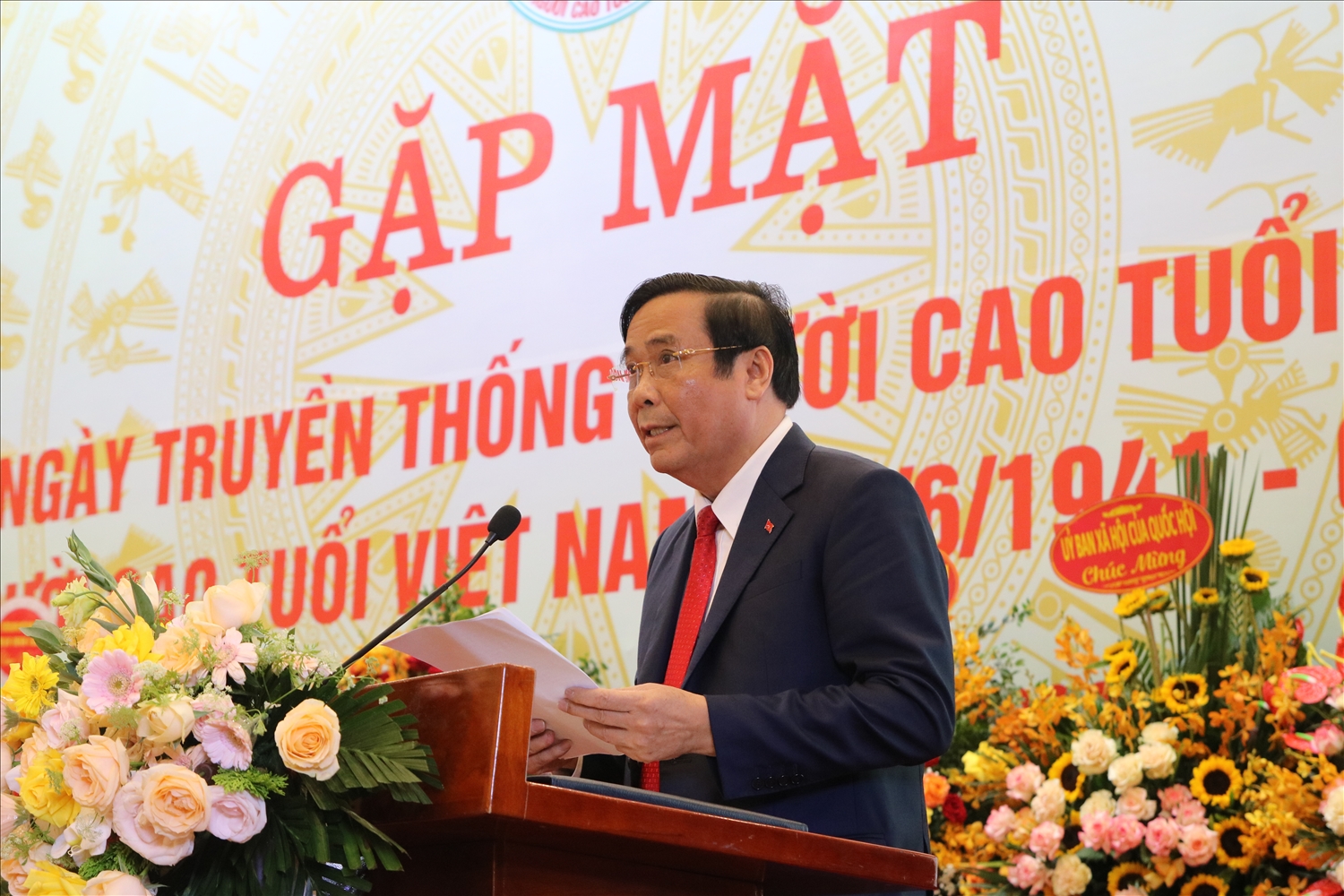 Chủ tịch Hội NCT Việt Nam Nguyễn Thanh Bình phát biểu tại buổi gặp mặt