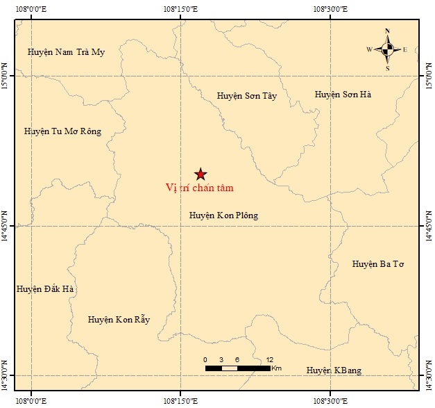 Xảy ra động đất có độ lớn 3.7 tại huyện Kon Plông, tỉnh Kon Tum