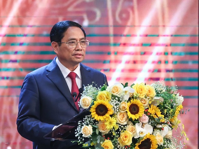 Thủ tướng Chính phủ Phạm Minh Chính dự và phát biểu tại lễ trao Giải Báo chí quốc gia Lần thứ XVI năm 2021, kỷ niệm 97 năm Ngày Báo chí Cách mạng Việt Nam - Ảnh: VGP/Nhật Bắc