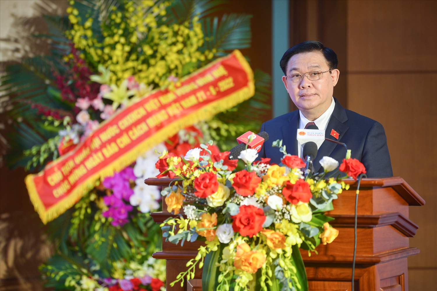 Chủ tịch Quốc hội Vương Đình Huệ phát biểu tại Lễ kỷ niệm 97 năm Ngày Báo chí cách mạng Việt Nam tại Báo Đại biểu nhân dân