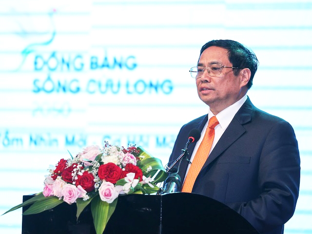 Thủ tướng Chính phủ Phạm Minh Chính phát biểu tại Hội nghị công bố quy hoạch và xúc tiến đầu tư vùng Đồng bằng sông Cửu Long thời kỳ 2021-2030 - Ảnh: VGP/Nhật Bắc