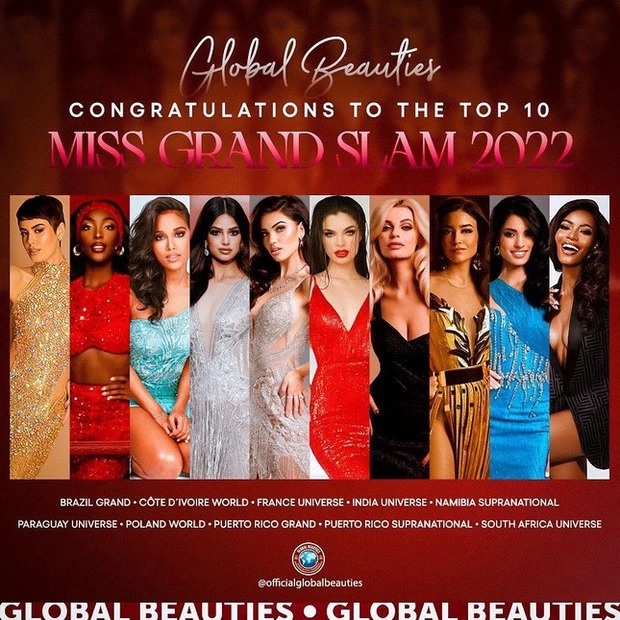 Danh sách top 10 Miss Grand Slam 2021 của Globalbeauties