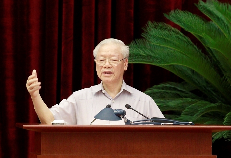Tổng Bí thư Nguyễn Phú Trọng phát biểu kết luận Hội nghị. 