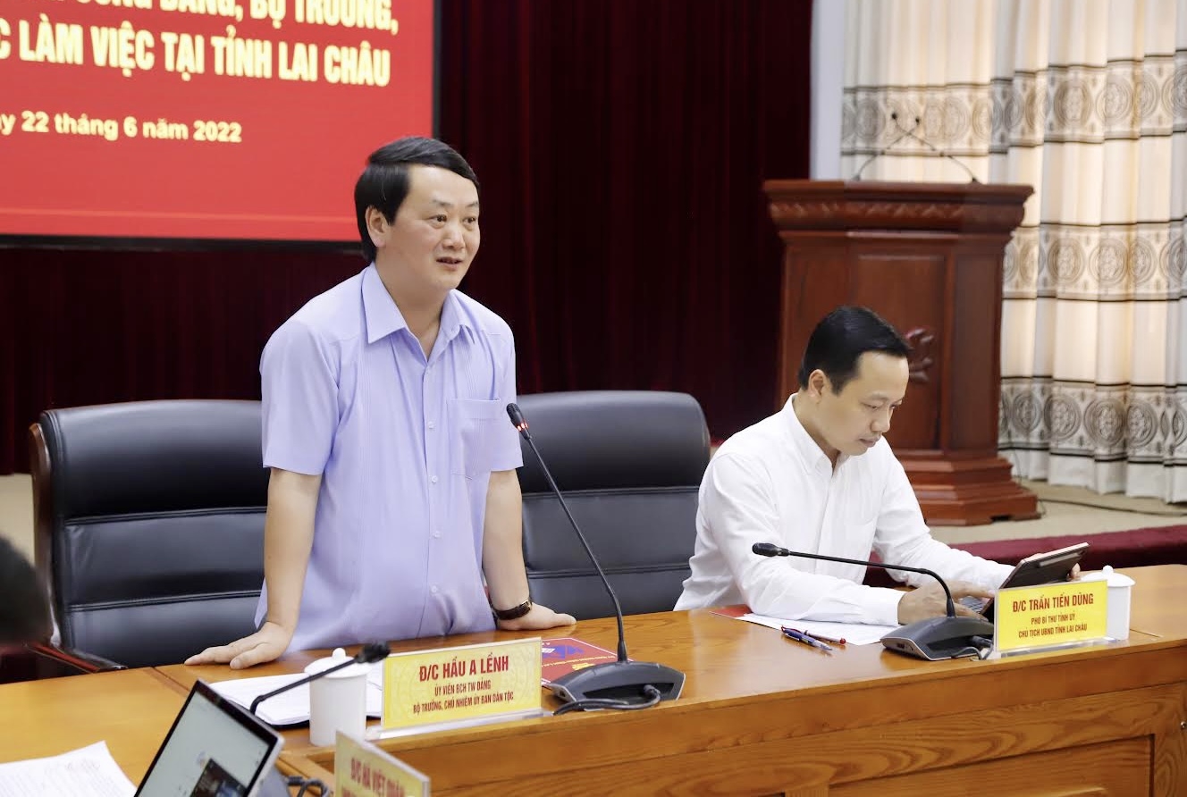 Bộ trưởng, Chủ nhiệm Uỷ ban Dân tộc Hầu A Lềnh đề nghị tỉnh Lai Châu nghiên cứu triển khai chính sách dân tộc phù hợp với từng địa bàn, từng nhóm dân tộc