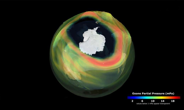 Lỗ thủng ozone phia trên châu Nam Cực ngày 11/9/2020. Ảnh: CAMS