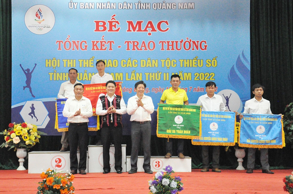 Phó Chủ tịch UBND tỉnh Trần Văn Tân trao Cờ toàn đoàn cho các địa phương. (Ảnh: T.V)