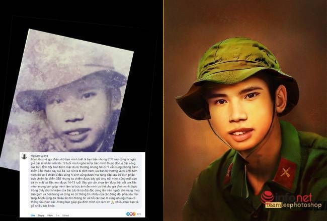 Bức chân dung liệt sĩ Nguyễn Khắc Tỉnh (Ninh Giang, Hải Dương) hi sinh năm 1972 được nhóm Team Lee phục chế.