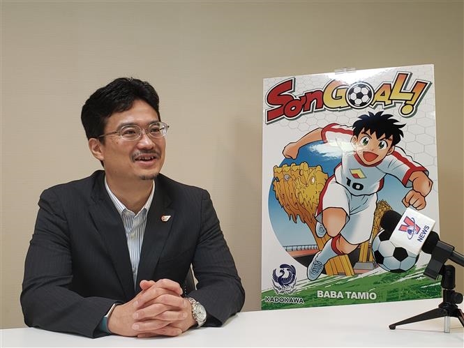 Ông Aoyagi Masayuki kỳ vọng tại thị trường Việt Nam, truyện tranh không chỉ được trẻ em mà cả người lớn yêu thích và đón đọc. (Ảnh: Đào Thanh Tùng/TTXVN)