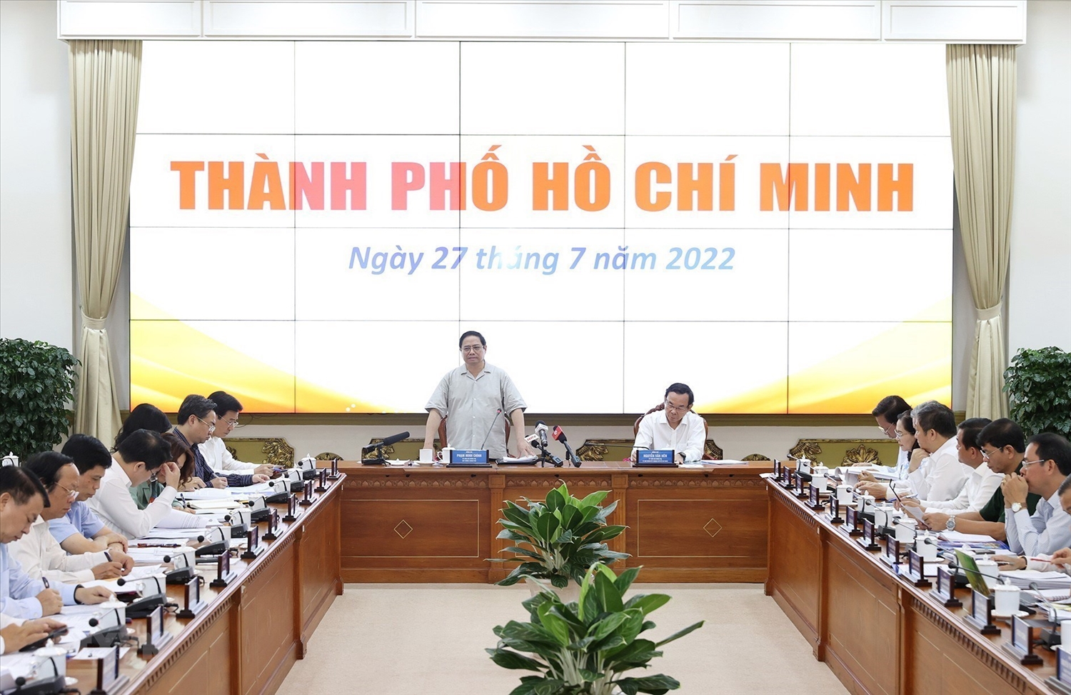 Thủ tướng Phạm Minh Chính phát biểu chỉ đạo trong buổi làm việc với UBND Thành phố Hồ Chí Minh vào ngày 27/7/2022