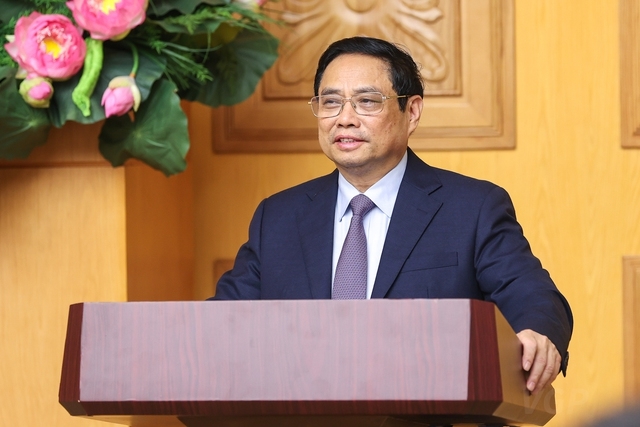 Thủ tướng Phạm Minh Chính phát biểu mở đầu cuộc đối thoại với Đại sứ Hàn Quốc và đại diện các hiệp hội, doanh nghiệp Hàn Quốc tại Việt Nam - Ảnh: VGP/Nhật Bắc