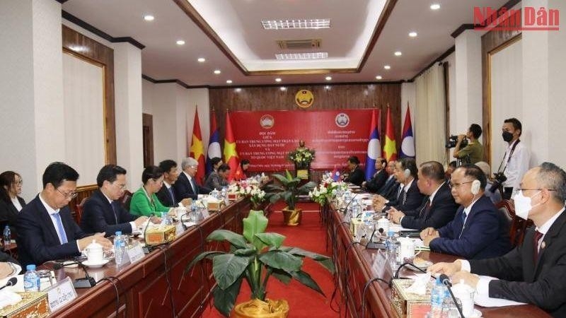 Hội đàm giữa Ủy ban Mặt trận Tổ quốc Việt Nam và Ủy ban Trung ương Mặt trận Lào Xây dựng đất nước. (Ảnh: Duy Toàn)