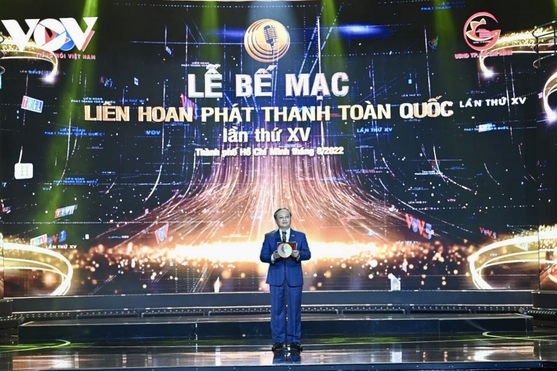 Ông Đỗ Tiến Sỹ, Ủy viên Trung ương Đảng, Giám đốc Đài tiếng nói Việt Nam phát biểu bế mạc Liên hoan Phát thanh toàn quốc lần thứ XV năm 2022(ảnh VOV) 