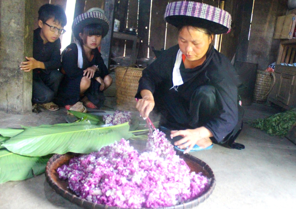 Người Mông xanh ở Lào Cai chuẩn bị làm món xôi cho ngày Rằm