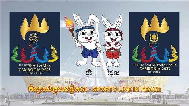 Biểu trưng (logo) và linh vật (Mascot) của SEA Games và ASEAN Para Games 2023. Ảnh: Vũ Hùng