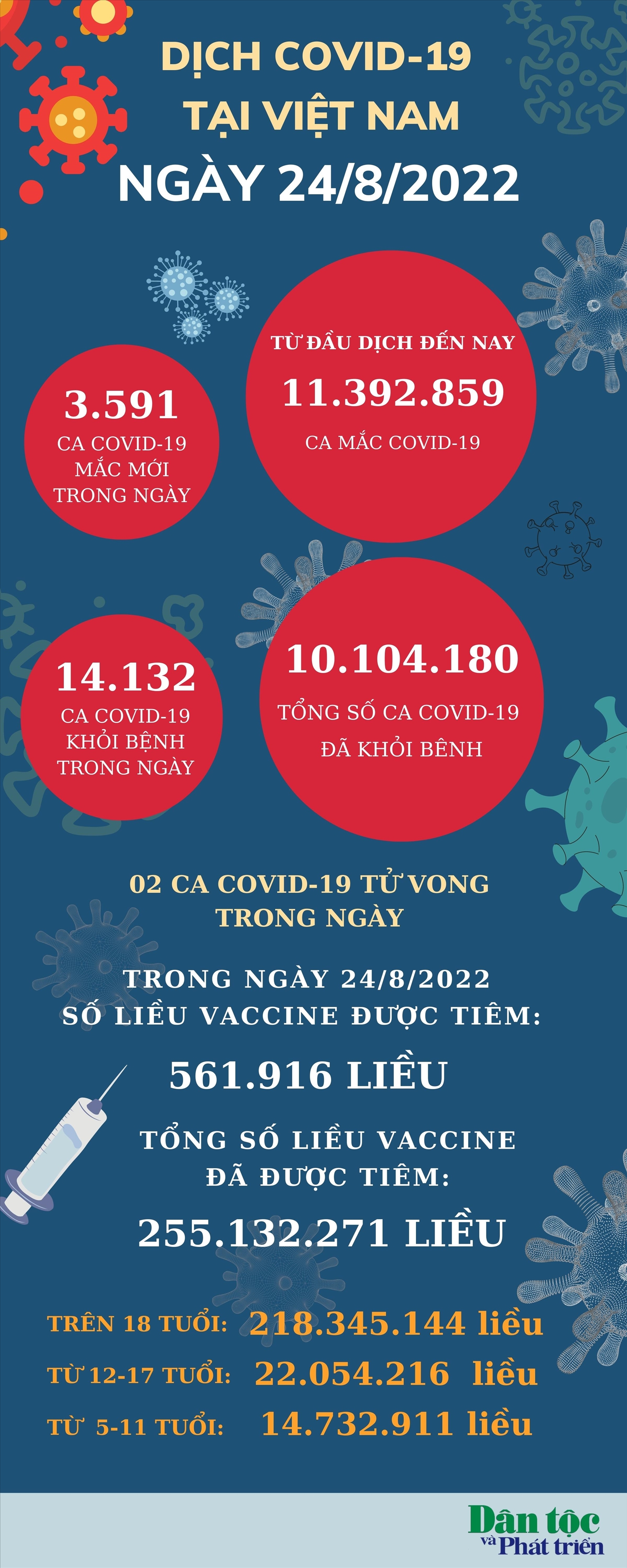 Ngày 24/8: Việt Nam có 3.591 ca mắc COVID-19 và 14.132 ca khỏi bệnh