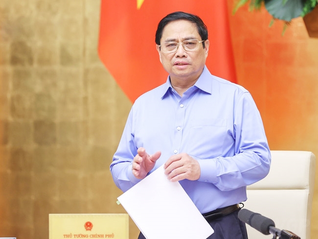 Thủ tướng Chính phủ Phạm Minh Chính chủ trì phiên họp Chính phủ chuyên đề về xây dựng pháp luật tháng 8 năm 2022. (Ảnh: VGP/Nhật Bắc)