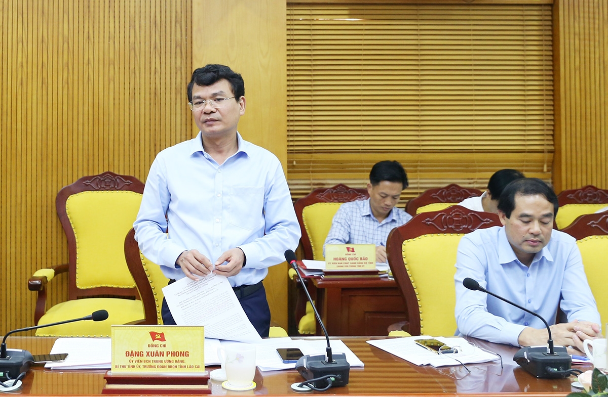 Bí thư Tỉnh ủy Lào Cai Đặng Xuân Phong phát biểu tại buổi làm việc với Đoàn công tác