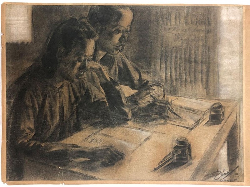 "Lớp Trung học đầu tiên" - Diệp Minh Châu (1948). (Ảnh: Bảo tàng Mỹ thuật Việt Nam)