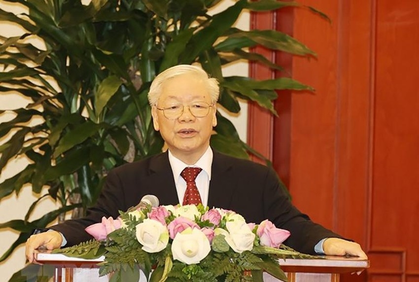 Tổng Bí thư Nguyễn Phú Trọng phát biểu tại buổi gặp mặt. Ảnh: TTXVN
