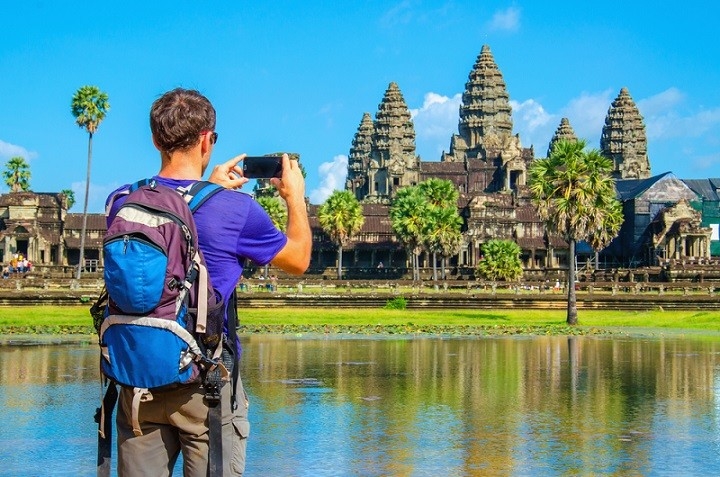 Du lịch Campuchia có sự bùng nổ trong thời gian vừa qua. Trong ảnh: Quần thể Angkor Wat là một trong 7 kỳ quan được UNESCO công nhận.