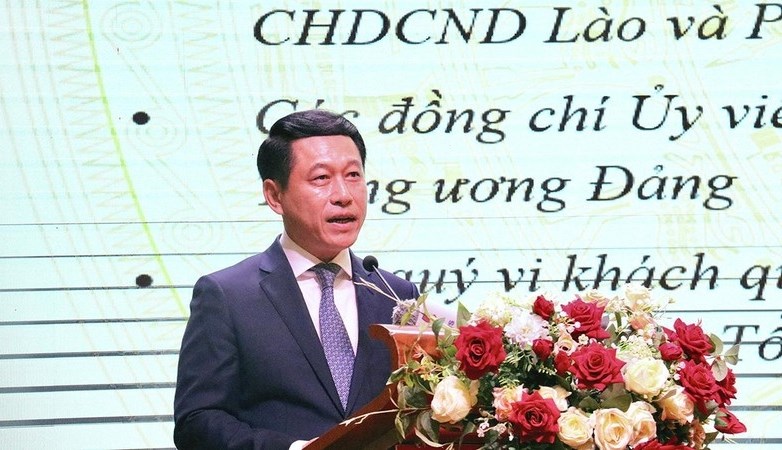 Phó Thủ tướng, Bộ trưởng Ngoại giao Lào Saleumxay Kommasith phát biểu tại buổi lễ