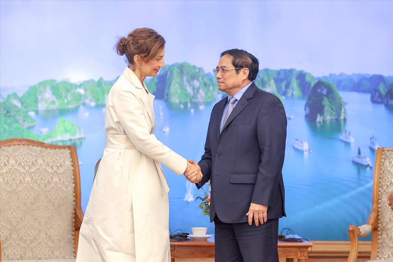 Thủ tướng Phạm Minh Chính tiếp Tổng Giám đốc UNESCO Audrey Azoulay - Ảnh: VGP/Nhật Bắc
