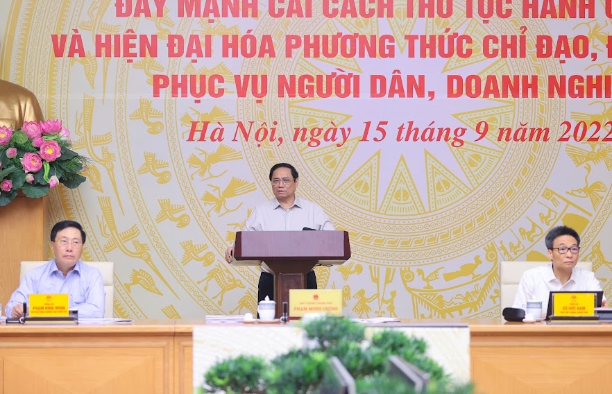 Thủ tướng Phạm Minh Chính chủ trì Hội nghị chuyên đề về đẩy mạnh cải cách thủ tục hành chính - Ảnh: VGP/Nhật Bắc