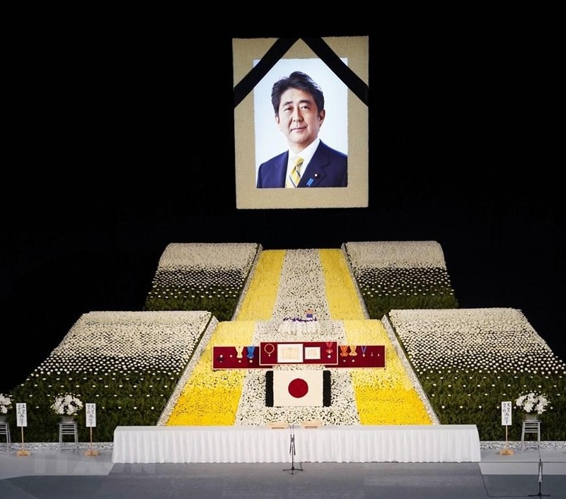 Toàn cảnh Lễ Quốc tang cố Thủ tướng Nhật Bản Shinzo Abe tại Nippon Budokan, trung tâm thủ đô Tokyo, ngày 27/9/2022. (Ảnh: Kyodo/TTXVN)