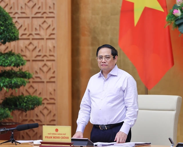 Thủ tướng Phạm Minh Chính phát biểu khai mạc Hội nghị trực tuyến Chính phủ với địa phương và Phiên họp Chính phủ thường kỳ tháng 9 năm 2022 - Ảnh: VGP/Nhật Bắc