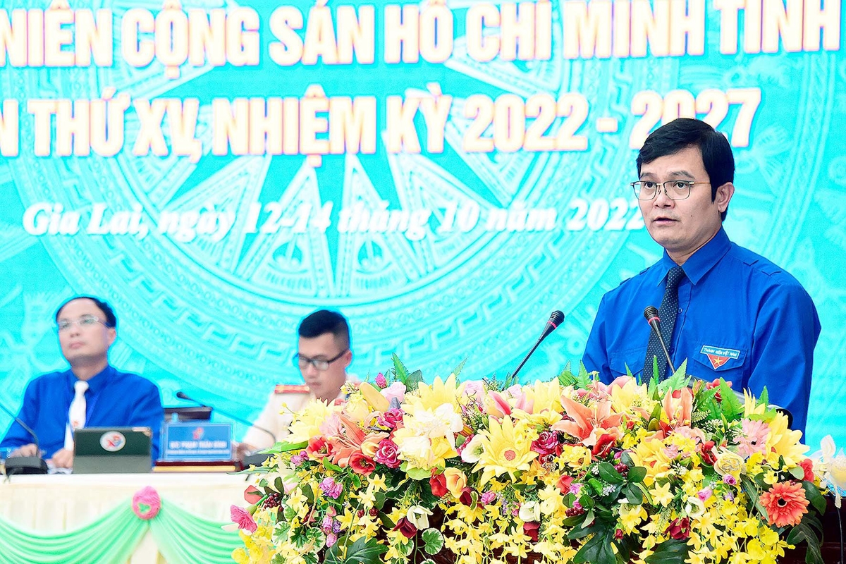 Ủy viên dự khuyết Ban Chấp hành Trung ương Đảng, Bí thư thứ nhất Ban Chấp hành Trung ương Đoàn Bùi Quang Huy phát biểu chỉ đạo tại Đại hội
