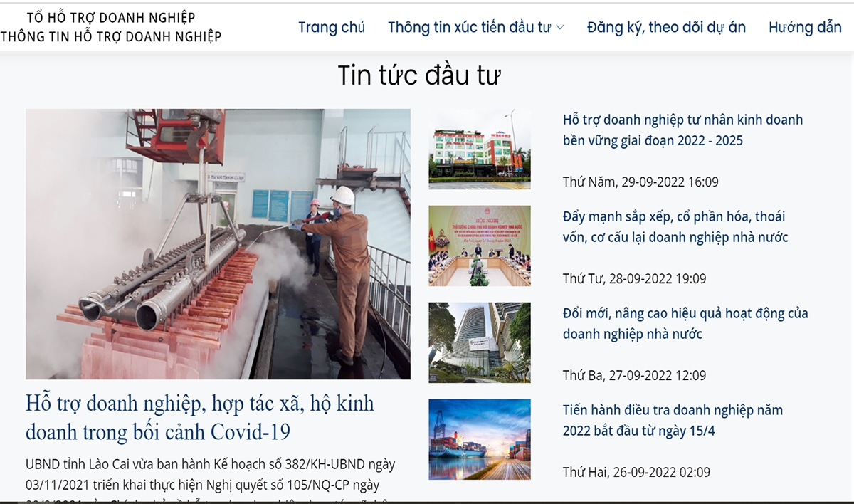 Giao diện Cổng thông tin hỗ trợ doanh nghiệp tỉnh Lào Cai