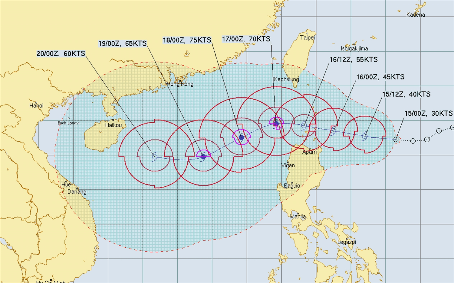 Lộ trình dự báo của áp thấp nhiệt đới có thể hình thành cơn bão số 6