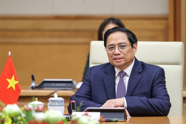 Thủ tướng đề nghị hai nước tiến tới xây dựng "Quan hệ Đối tác kinh tế số - kinh tế xanh Việt Nam - Singapore - Ảnh: VGP/Nhật Bắc