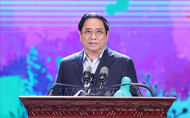 Thủ tướng Phạm Minh Chính phát biểu, vận động ủng hộ giúp đỡ người nghèo nhân Tháng cao điểm "Vì người nghèo" năm 2022. 
