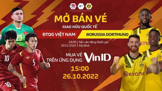 Bán online 40.000 vé xem trận đội tuyển Việt Nam đá giao hữu Dortmund