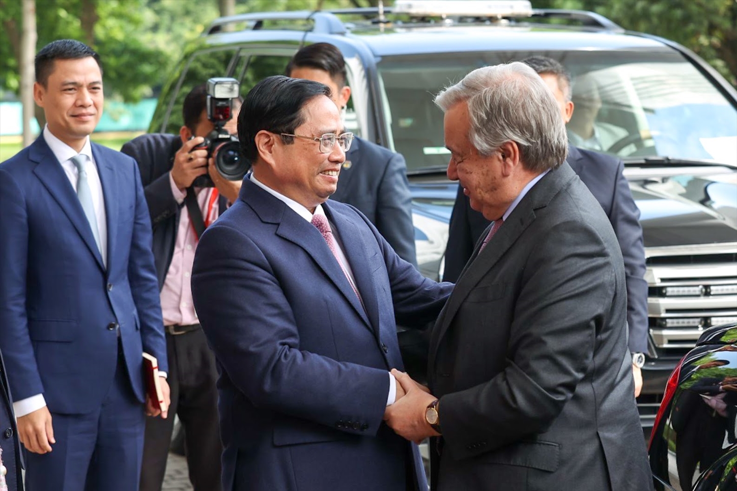 Thủ tướng Phạm Minh Chính đón Tổng Thư ký Liên Hợp Quốc António Guterres tại trụ sở Chính phủ - Ảnh: VGP/Nhật Bắc