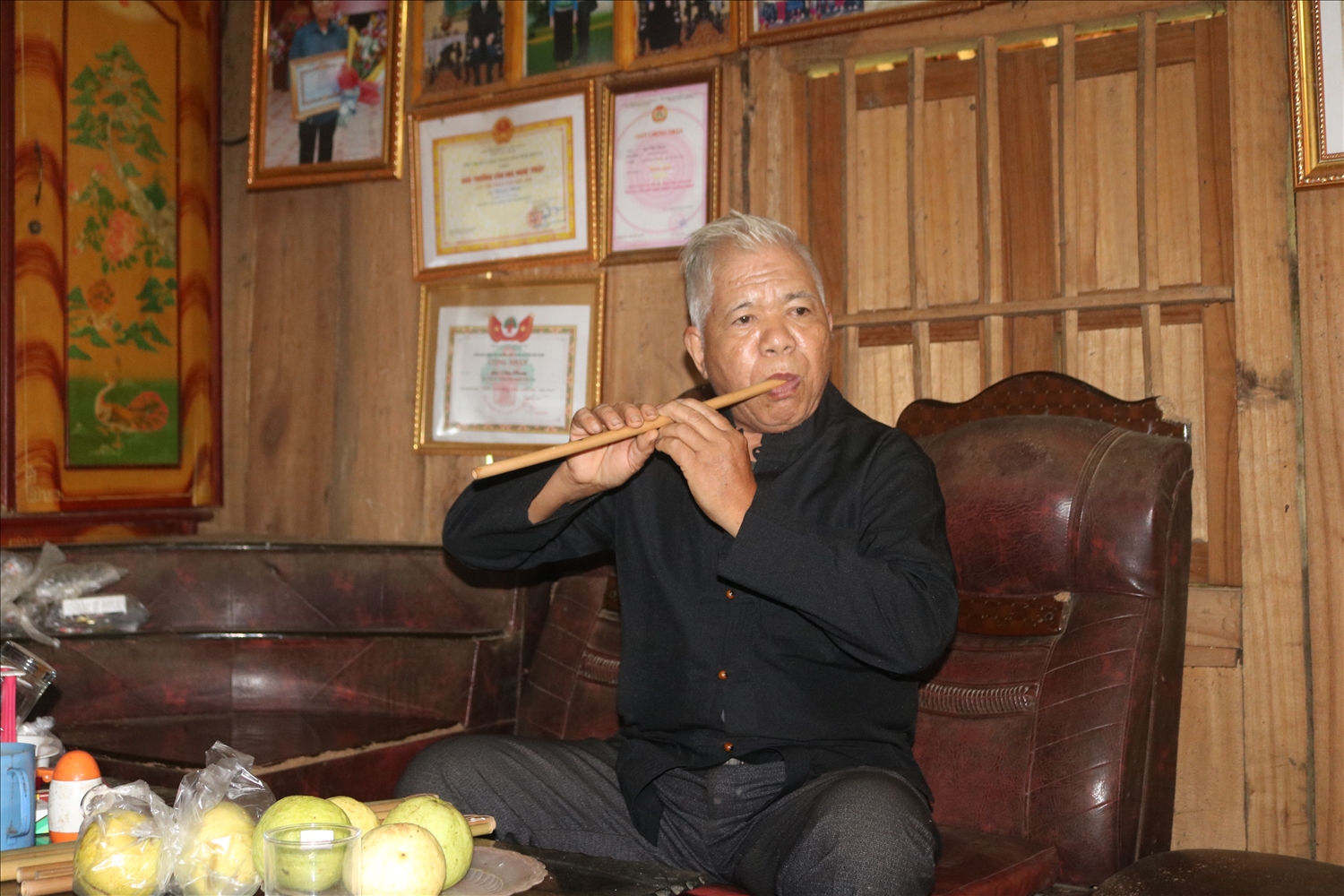 Ông Lèo Văn Chom đã gắn bó với cây pí pặp hơn 50 năm nay, nhờ cây pí pặp đã giúp ông Chom kết duyên với người mình yêu và nên vợ, chồng