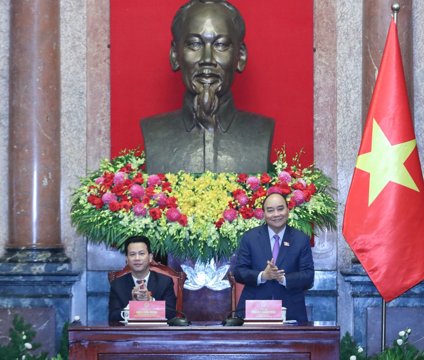 Chủ tịch nước Nguyễn Xuân Phúc tại buổi gặp mặt đoàn đại biểu người có uy tín tiêu biểu tỉnh Hà Giang. Ảnh: VPCTN